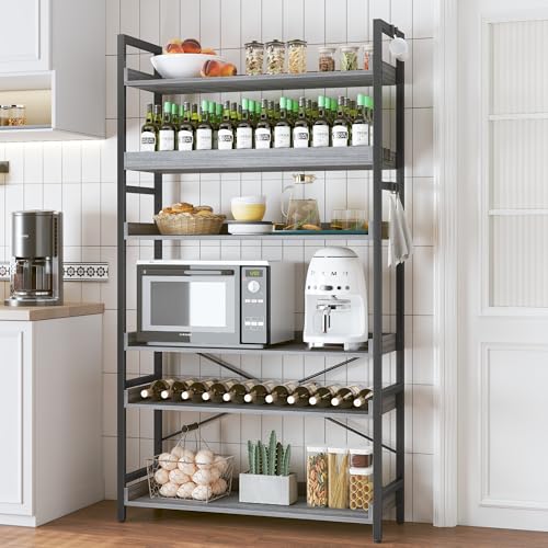 HCHQHS Bookshelf, Adjustable Industrial Bookcase, Vertical Tall Book Shelf, Wood and Black Metal Open Bookshelves for Home Office, Living Room, Bedroom (Grey, 6-Tier (31" W x 70" H)) - color: Grey, size: 6-Tier (31"W x 70"H)