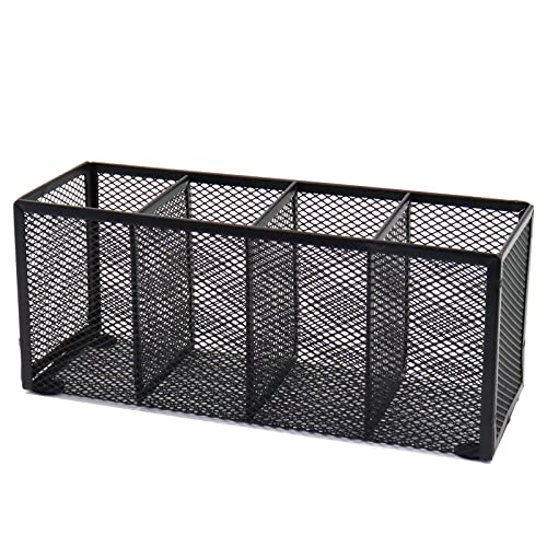 Black Mesh Pen Holder, Metal Desk Organizer Desktop Stationery Office Supplies Acessories Storage Stand, 4 Compartments Pencil Organizer Brushes Holder for Home School Classroom Teachers - size: 4 Grids