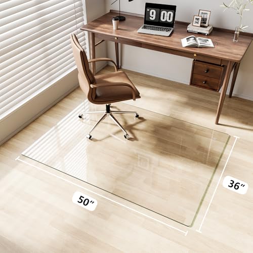 Glass Chair Mat 36" x 50" Tempered Glass Office Chair Mat - color: Transparent, size: 50" x 36"