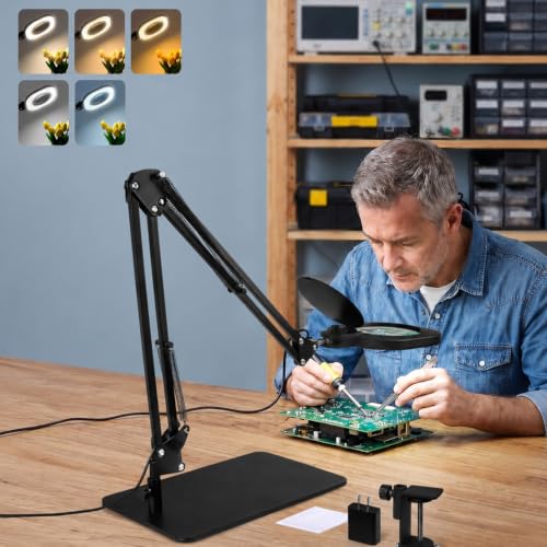12X Magnifying Glass with Light and Stand: 27 Inch Extra Long Arm