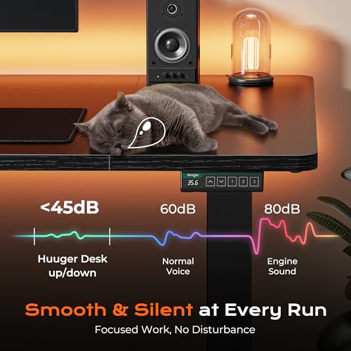 Huuger 63 x 28 Large Electric Standing Desk, Height Adjustable Computer Desk, 27.6" Deep Desktop, Stand up Gaming Office Table with 2 Hooks, 3 Preset Heights, for Home Office, Black - color: Black, size: 63*28 inch (no outlets)