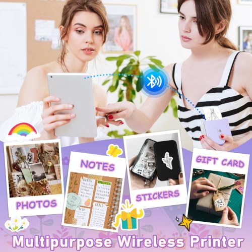 Phomemo Mini Thermal Printer with 3 Rolls Paper, Inkless Bluetooth Printer | Mini Printer Sticker Maker, Mini Sticker Printer, Sticker Printer Maker, Mini Impresora Portátil for Gifts/DIY/Study - color: Purple
