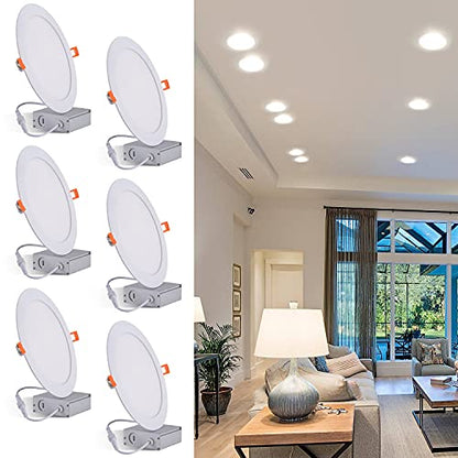 6‑Packs 8 Inch Recessed Light J‑Box, Ultra‑Thin Can‑Killer Canless - color: 6000K ( Clear White）- Non-Dimmable, size: Hole Size 8 inch 6 Pack