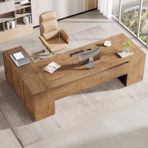 Tribesigns 85.8-Inch L-Shaped Executive Desk, Extra Large Home Office Desk - color: Natural Oak