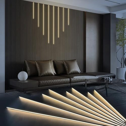 HAMRVL Black LED Recessed Lighting Kit - 8 PCS 3000K Warm White LED Strip Lights with Touch Control, Dimmable Self-Adhesive Wall Panel Lights for Wood Slat Wall Panels, Under Cabinet (Black Cover) - size: 18in＋26in＋34in＋42in/8 Pack