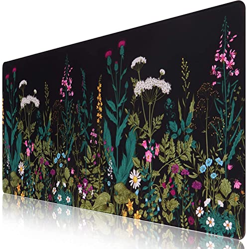iCasso Desk Mat, Large Desk Mouse Pad for Desk,Home Office - Green Weeds | Desk Protector,Cottagecore Mouse Pad for Women with Smooth Lycra, Water-resistant, Non-slip Rubber Base and Stitched Edges - color: A-weeds