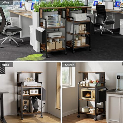 Tall Printer Stand with Charging Station, 4-Tier Mobile Printers Cart - color: Retro Brown, size: 20.9''x15.7''