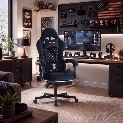 Desk Computer Gaming Chair - High Back Ergonomic Office Chair with Footrest and Lumbar Support, Swivel Comfy Home Gamer Video Game Chairs with Pocket Spring Cushion for Adults (Black Fabric) - color: Classic Black Fabric