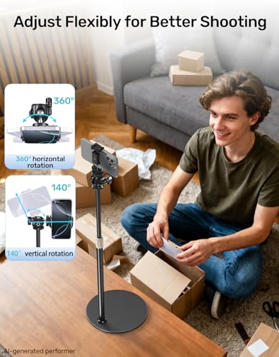 25-in Webcam Stand, Height Raise, 360° Rotatable Ballhead with Phone Holder | 1/4 Thread, Fits Logitech C922/C930e/C920/C615/C960/BRIO 4K/NexiGo N60/Phone, Stable Support for Live Streaming, Video Call - size: 39 cm – 66 cm in height