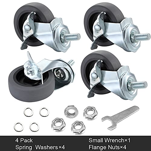 Caster Wheels, 3" Locking Swivel Threaded Stem Casters Set with Brake of 48 - color: Grey, size: Grey-48pack