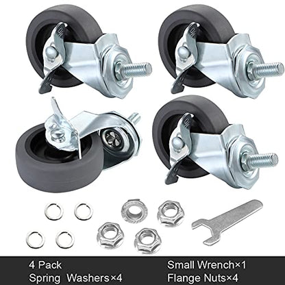 Caster Wheels, 3" Locking Swivel Threaded Stem Casters Set with Brake of 16 - color: Grey, size: Grey-16pack