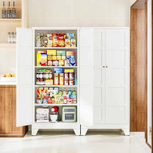 Letaya 71" H Metal Storage Cabinet with 2 Doors and 4 Shelves,Tall Kitchen Pantry Cabinets,Utility Pantry Organizers for Cupboard/Dining/Bathroom/Home Office/Garage (White, 71" H x 16" D x 32" W) - color: White, size: 16" D x 32" W x 71" H-C
