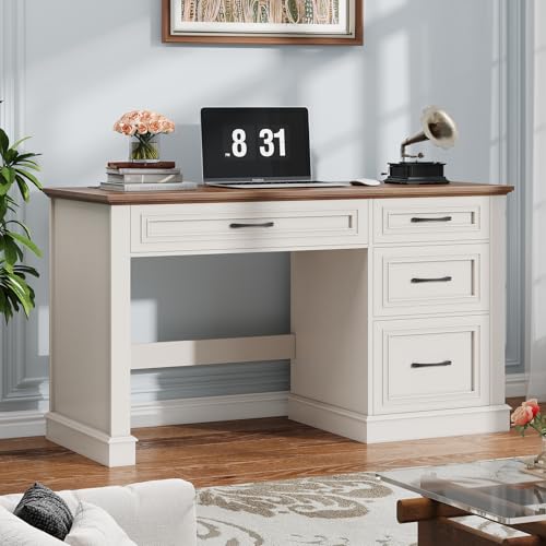 Befrases Farmhouse 47" Workstation Computer Desk with Drawers, Unique White | Executive Desk, Computer Desk with File Drawer and Charging Station for Home Office, Study. - color: Unique White, size: With Charging Station