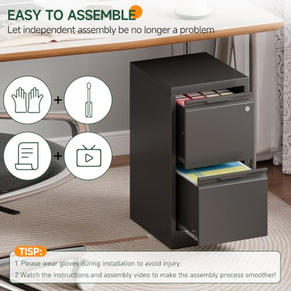 2 Drawer File Cabinet with Lock, Metal Vertical Small File Cabinet - color: Black, size: 2 Drawer - Vertical
