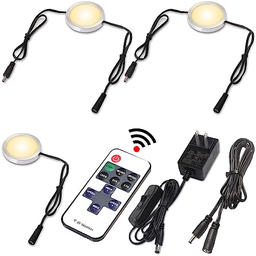 Under Cabinet LED Puck Lights, Remote, AC120V, Black, 3 Lights, Warm White - color: 3 Lights, Warm white