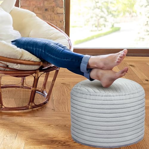 Round Stuffed Pouf Ottoman Foot Rest for Couch Round Ottoman with Foam Chunk Filling Stripe Faux Fur Ottomans for Living Room Floor (20"x15",Light Grey) - color: B-light Grey, size: 20"D x 20"W x 15"H