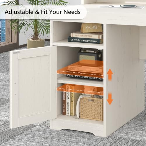 TVU 65" White Computer Desk with Drawers and Printer Stand for Home Office - color: White