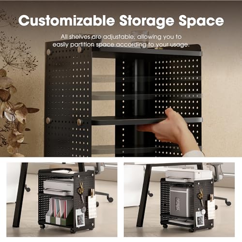 Fenge 3D Printer Stand, Heavy Duty Printer Cart with Wheels, Black | 17.8"W x 13.2"D x 21.8"H, Heavy Duty Pegboard Storage Organizer with Adjustable Shelf, 3-Tier Home Office Stand - color: Black