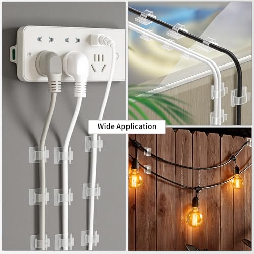 LinkDocs 30 PCS Adhesive Cable Wire Clips Clear, Cable Staples Outdoor Cable Management Wire Organizer Cord Holder for Under Desk, Car, Wall, TV PC Ethernet Cable (Clear)