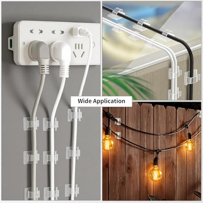 LinkDocs 30 PCS Adhesive Cable Wire Clips Clear, Cable Staples Outdoor Cable Management Wire Organizer Cord Holder for Under Desk, Car, Wall, TV PC Ethernet Cable (Clear)