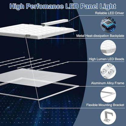 AIKVSXER 2x2 LED Flat Panel Light with Wireless Switch & App Control 1Pack | 50W 5500LM ,3000K-6500K,Night Light Mode,10-100% Dimmable,Recessed 2x2 LED Drop Ceiling Light for Office Home & Schools