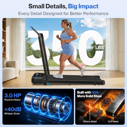Cardirun Walking Pad with 10% Incline and Handle Bar, Foldable Treadmill | 350 lbs Capacity, 3.0 HP Quiet Under Desk Treadmills for Home & Office, Compact Treadmill with APP, LED Display, Space-Saving