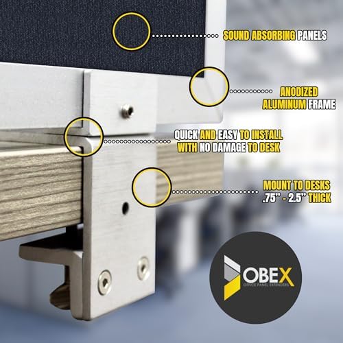 OBEX Acoustic Mounted Screen Privacy Panel Table Top Separator, Sound Blocking Desk Divider (Slate, 18" X 30") - color: Slate, size: 18"H X 30"W