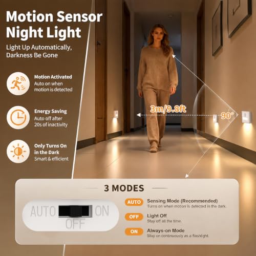 WOBSION Rechargeable Motion Sensor Stair Lights, Stick-On Wall Light - color: White
