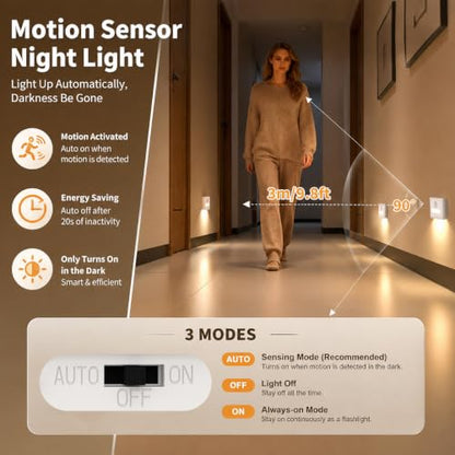 WOBSION Rechargeable Motion Sensor Stair Lights, Stick-On Wall Light - color: White