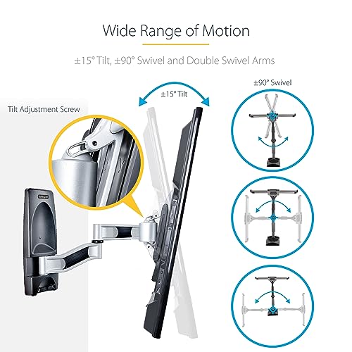 StarTech Articulating TV Wall Mount 65in, VESA, Corner (TV-WALL-MOUNT-65FS) | Supports 65 inch/99lb/Flat/Curved TVs, VESA Wall Mount, Retractable Low Profile Wall Mount TV Bracket - size: 26"-65", style: Full-Motion