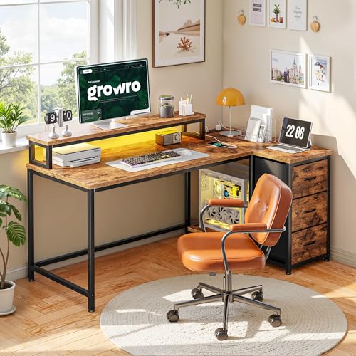 EnHomee 40" L Shaped Computer Desk with 3 Storage Drawers for Teen Room - color: Rustic Brown, size: 40 Inch