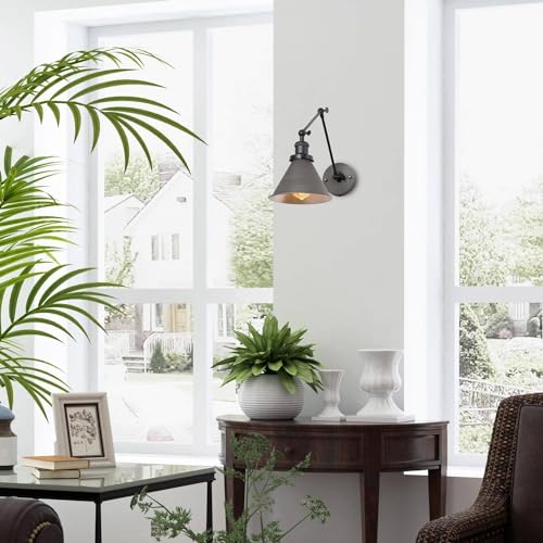 LALUZ Black Wall Sconces Lighting, Modern Swing Arm Plug-in or Hardwired Adjustable Wall Lamp with Antique Silver Finish for Bedroom, Kitchen, and Living Room - size: 12" W Antique Silver