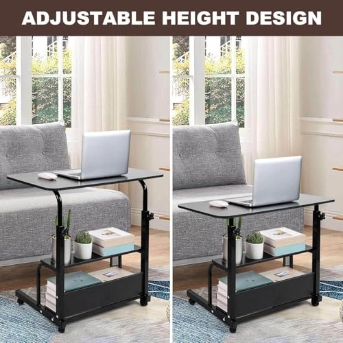 Adjustable Height Mobile Computer Desk with Wheels Black 31.5X15.7 Inches - color: Modern Black