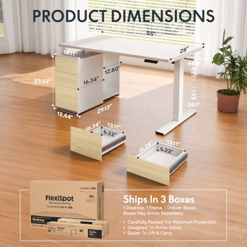 FLEXISPOT EN2 55"x28" Standing Desk Bundle with Storage Cabinet, White - color: White Top + White Frame, size: 55x28 | Cabinet