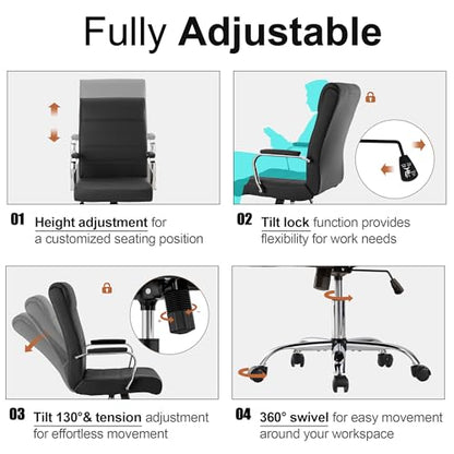 Office Desk Chair,Modern Leather Conference Room Chairs,High Back Ergonomic Home ofiice Chair,Adjustable Height Swivel Executive Computer Chair with Armrest and Padded Seat,Black - color: Black