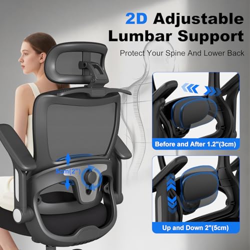AnyGod Big & Tall Ergonomic Mesh Office Chair Heavy Duty 400LBS Desk Chair | 4D Flip-Up Armrests, 3D Adjustable Headrest, Dual Adjustable Lumbar Support, Rolling Wheels, Gaming & Computer Chair
