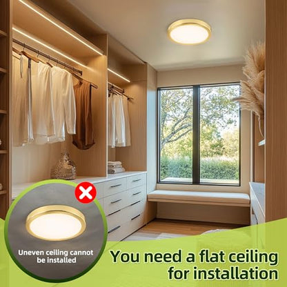 hykolity 9 Inch Selectable CCT LED Round Flat Panel Light,1800LM,2 Pack | 18W 3000K/4000K/5000K, Edge-Lit Flush Mount Ceiling Light Fixture for Kitchen, Bedroom, Laundry and Closet Room,Gold - color: Gold, size: 9 inch