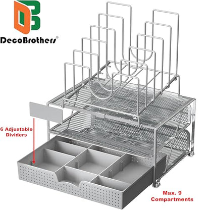 Deco Brothers Desktop File Organizer with Double Tray & 5 Folder Stand Gray - color: Sliver