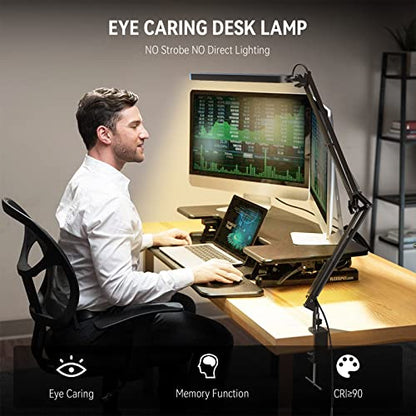 SKYLEO Desk Lamp for Home Office, Eye Comfortable LED Desk Light for Long Hours, Adjustable Swing Arm with Memory Function, Black - style: Black swing arm
