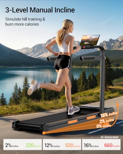 16% Incline Walking Pad Treadmill, 3-in-1 Under Desk Treadmill with Handles | Foldable, Compact, Portable Treadmills for Home Small, 2.5HP Quiet Brushless, 330 LBS Capacity, Home Office, LED Display