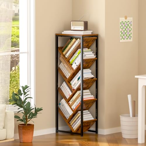Cutogxon Tree Bookshelf - 9 Tier Floor Standing Tree Book Storage Organizer with Adjustable Feet for Hardcover Books, Vintage Living Room - color: Vintage Brown, size: 9 Tier