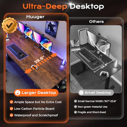 Huuger 78.7'' x 29.5'' Large Electric Standing Desk, Height Adjustable Computer Desk, 29.5" Deep Desktop, Stand up Gaming Office Desk with 2 Hooks, 3 Preset Heights, for Home Office, Rustic Brown - color: Rustic Brown, size: 78.7*29.5 inch (no outlets)
