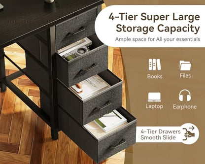 ODK 40 Inch Small Computer Desk with 4 Fabric Drawers