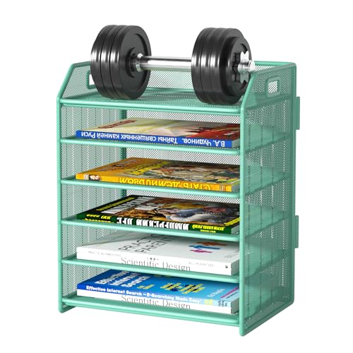 6 Tier Paper Organizer Letter Tray, Metal Mesh Paper Tray Organizer for Desk with Pull-Out Bottom Tray, Desktop File Organizer for Letter/A4 Files, Office Home Classroom, Green - color: 6-tier Green
