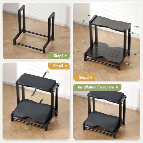 Double Step Foot Rest Under Desk, Adjustable Wooden Desk Foot Rest with 4 Heights, Ergonomic Foot Stool with Cushion for Office, Gaming & Study (Black) - color: Black