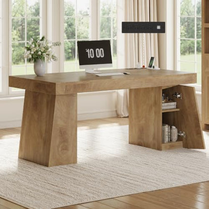 UPOSOJA 55.9" Executive Desk with Storage & Power Outlets, Home Office Desk - color: Oak, size: 55.9in Cabinet