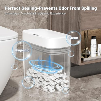 JUDRDO 3.5 Gal Slim Touchless Bathroom Trash Can, Automatic Diaper Pail - color: White