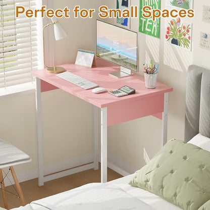 ALISENED Small Computer Desk, 30 Inch Home Office Desk, Computer Desk for Bedroom Study Writing, Compact Desk, Office Desk with Metal Frame, Pink - color: Pink, size: W-30in