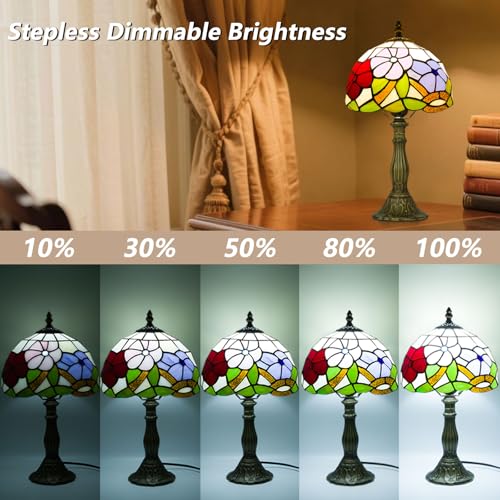 8 Inch Small Tiffany Style Table Lamp with Remote Control, Three Flowers - color: Three Flowers
