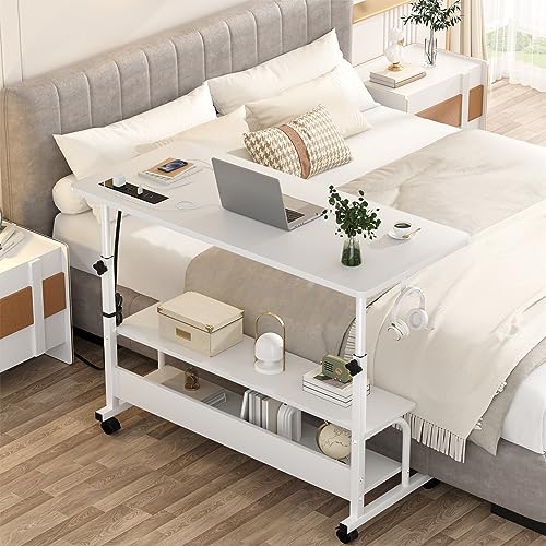 Armocity 39" Rolling Standing Desk with Charging Station for Couch Bed - color: White, size: 39''